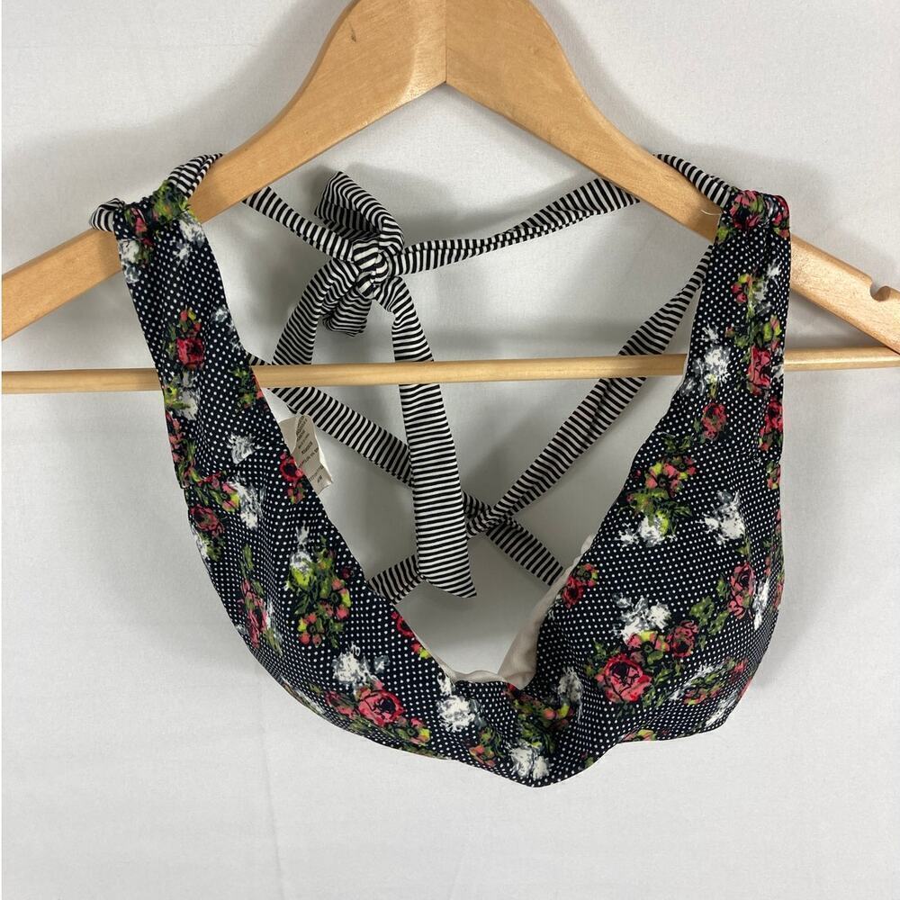 BECCA by Rebecca Virtue Floral Polka Dot Cross Back Bikini Top Medium